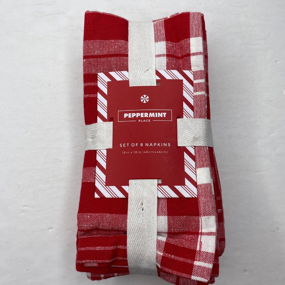 Peppermint Place Set Of 8 Red White Buffalo Check Festive 18in x 18in Napkins